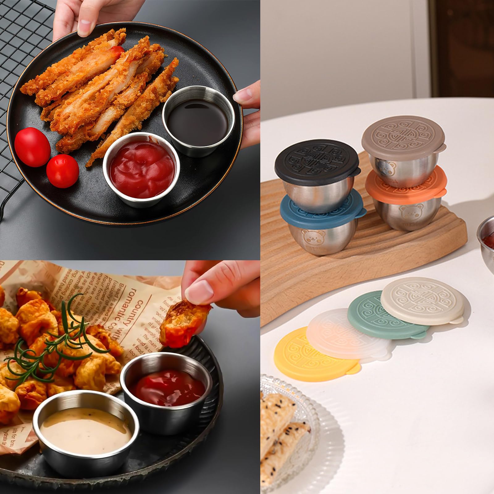 8 Stück Mini Dosen Auslaufsichere Salatdressing Gewürzbehälter, 50ml Edelstahl Dressing Behälter mit Silikon Deckel, Wiederverwendbare Mini Saucenbehälter Dip, für Dips, Gewürze, Sauce, Marmelade