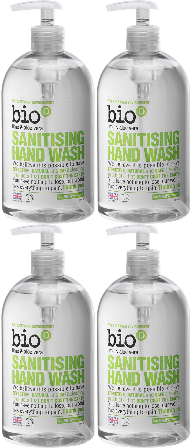 (4 PACK) - Bio-D - Sanitising Hand Wash Lime/Aloe | 500ml | 4 PACK BUNDLE