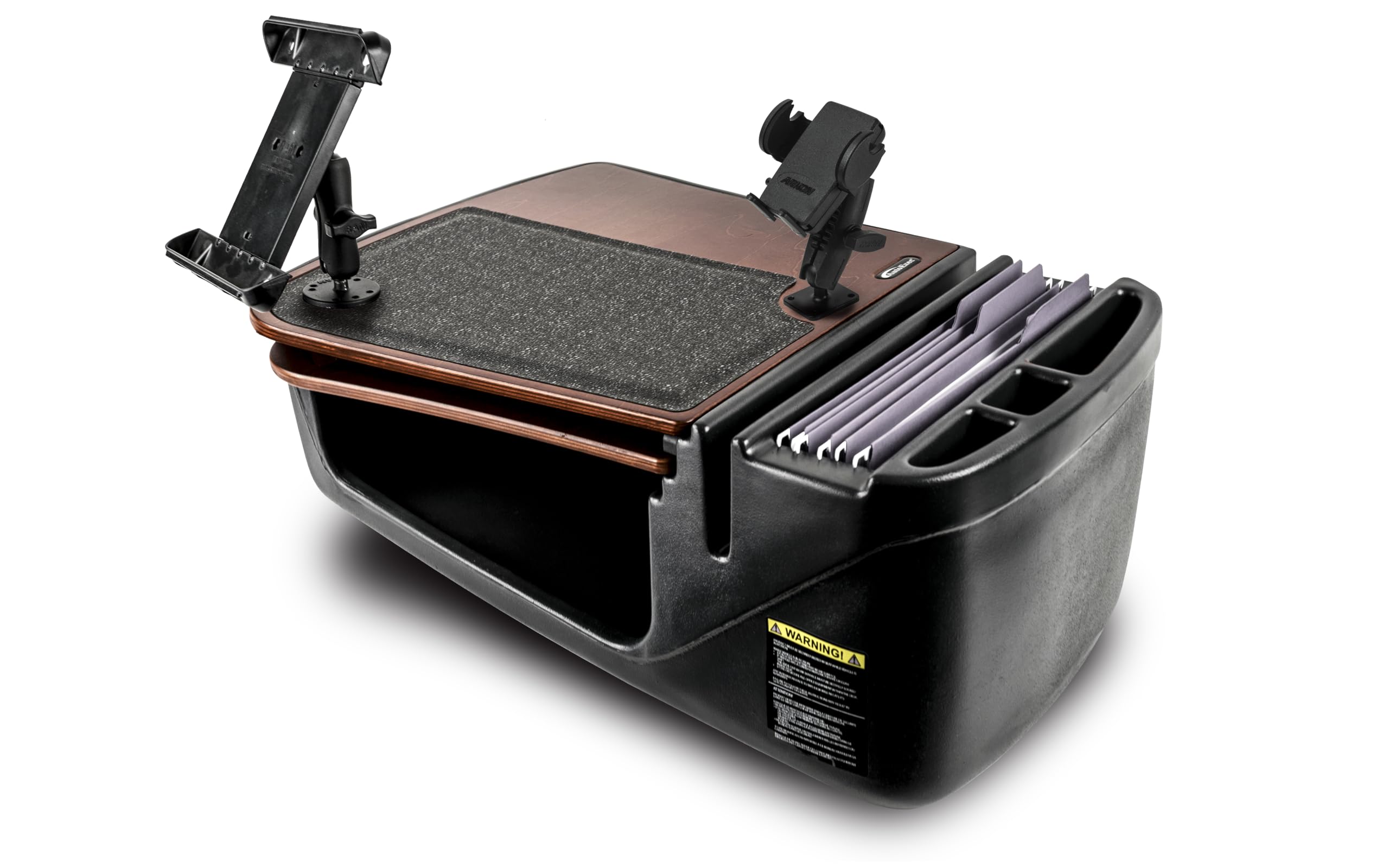AutoExec AE-GMCD-PI-PM-TAB-21M GripMaster Car Desk for Your Vehicle Workstation and Mobile Office, Mahogany with 400 watt Power Inverter, Phone Mount and Tablet Mount
