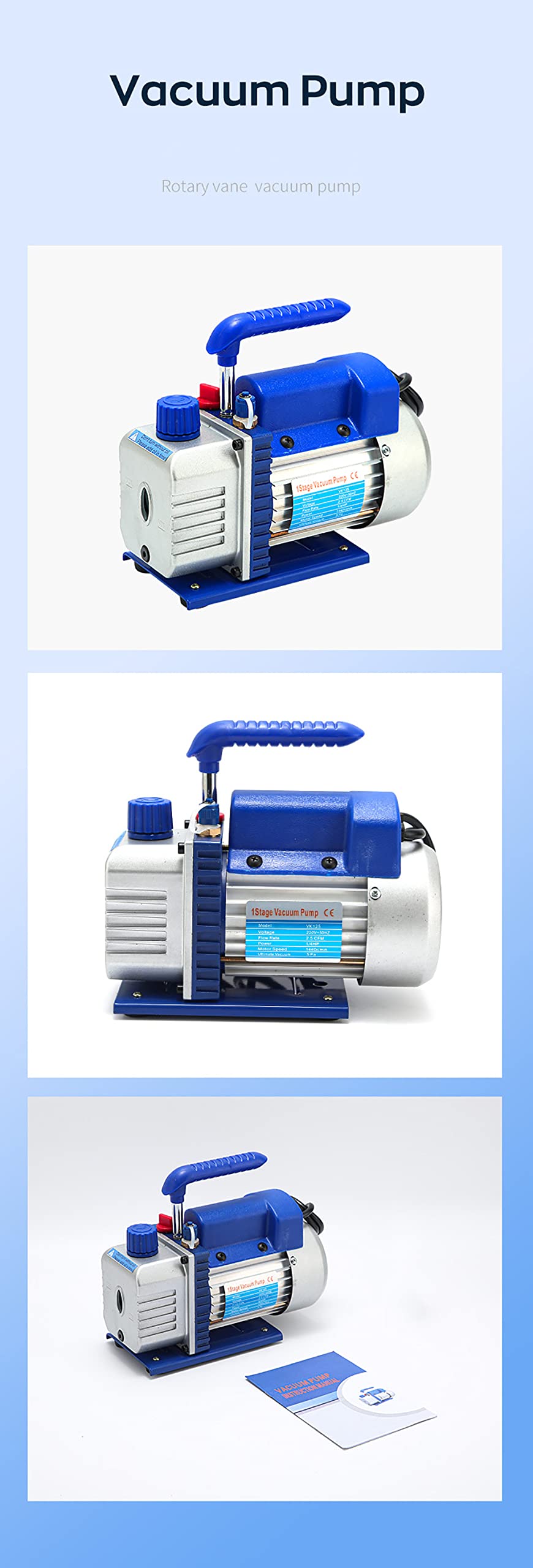 Bomba de Vacío, Mini Bomba de Vacío de Paletas Rotativas Aire Acondicionado de Bajo Ruido Refrigeración Alimentos Bomba de Vacío de Envasado Al Vacío