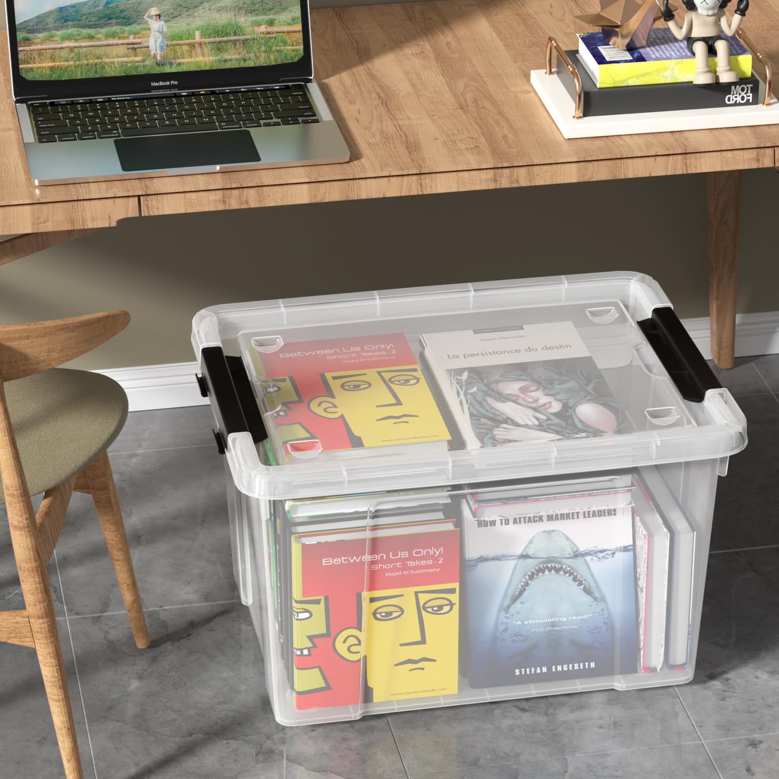 Große transparente Aufbewahrungsbox mit Rollen, 4 Stück, transparenter Kunststoff-Aufbewahrungsbehälter mit Deckeln