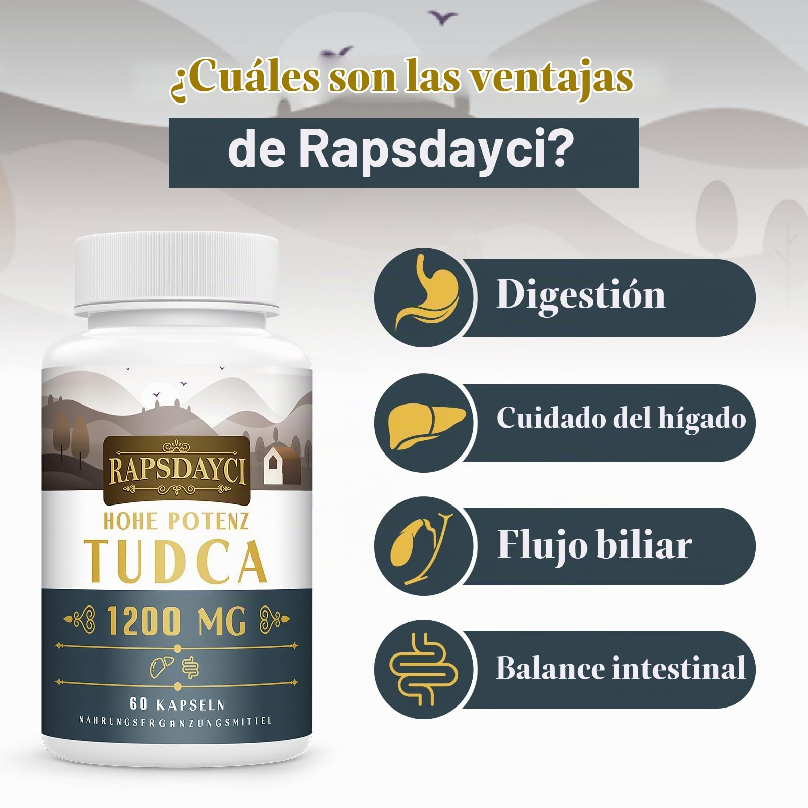 TUDCA de alta dosis (1200 mg por porción), 240 cápsulas – sales biliares de ácido tauroursodesoxicólico, suplemento alimenticio para el hígado | sin OMG, sin gluten