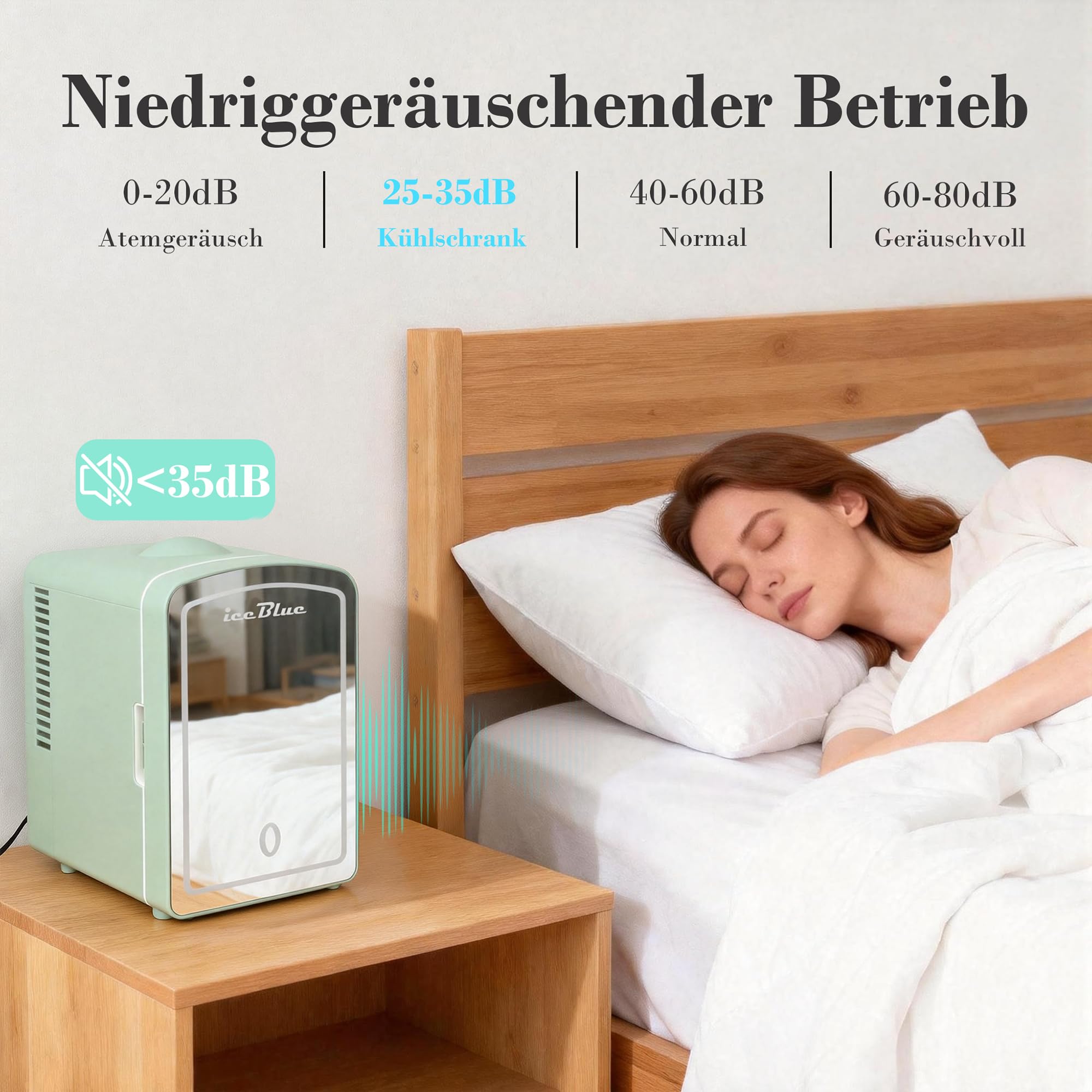 Iceblue Mini-Kühlschränke, Hautpflege Kühlschrank mit verstellbarer LED-Licht, 4L / 6Dosen Kompakt Make-up-Kühlschrank für Kosmetik & Getränke, kleiner Kühler für Zuhause, Auto, Geschenke (Grün)