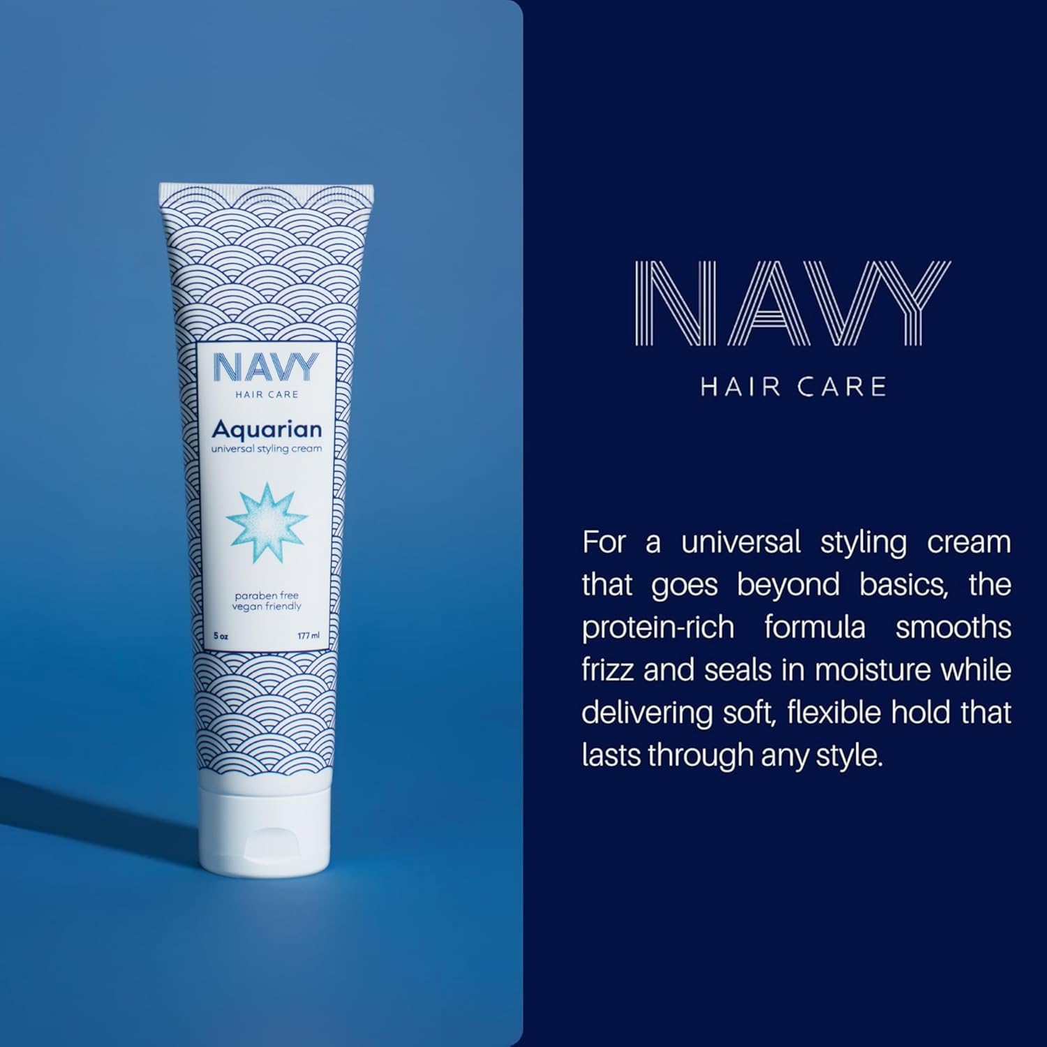 NAVY HAIR CARE Aquarian 3-in-1 Styling Cream | Lightweight Smoothing Leave-In, Heat Protectant & Curl Defining Cream | Anti-Frizz, UV Protection & Shine Boost with Shea Butter & Coconut Oil | 5 oz