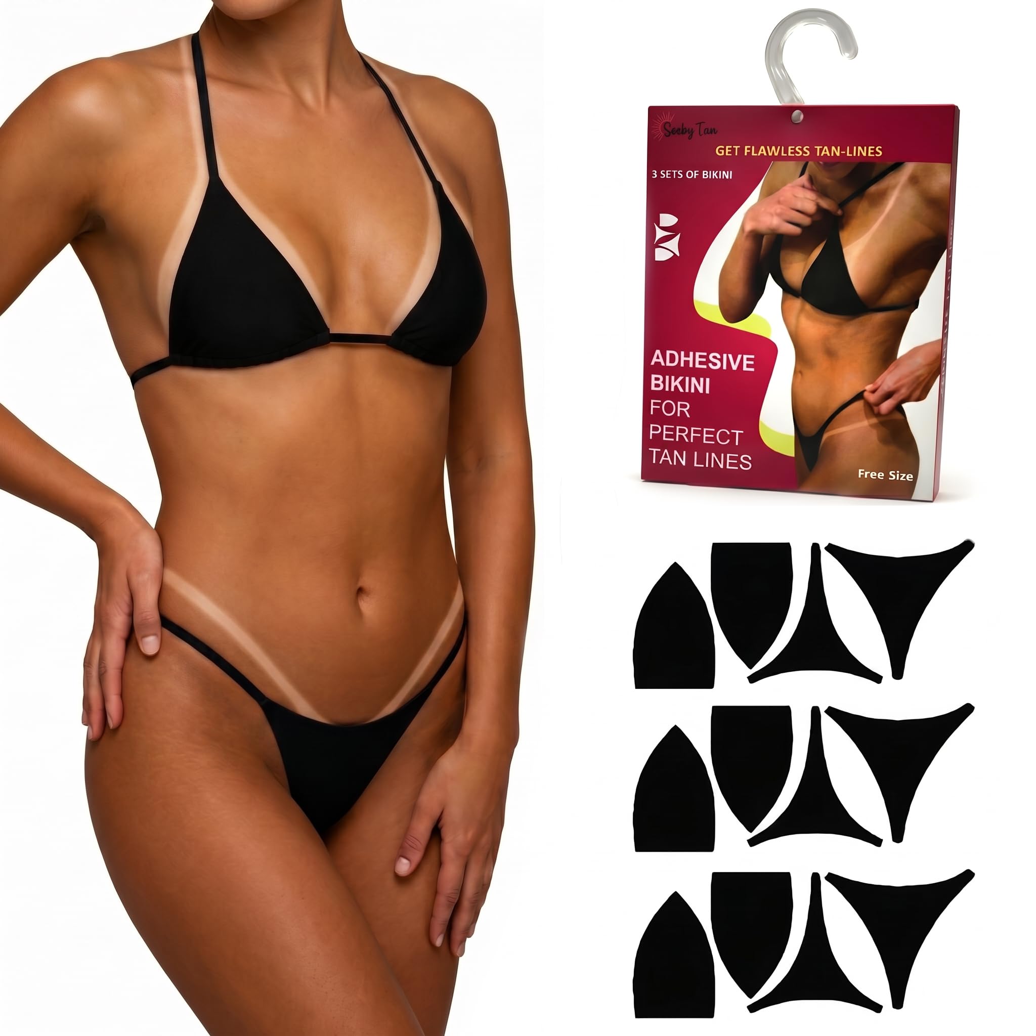 Bikini adhesivo para líneas de bronceado perfectas, color negro