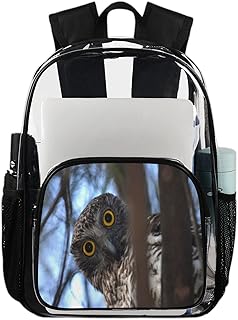 Mochila transparente de coruja fofa para uso pesado, mochila transparente à prova d'água com estampa de coruja engraçada mochila transparente de PVC com alça de ombro reforçada para escola, trabalho, viagens, Multicor