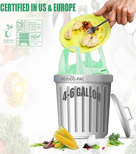 Miniatura 3 de Bolsas de basura compostables de 4 a 6 galones, 100 unidades, bolsas de basura de cocina con asa, resistentes bolsas de basura biodegradables,