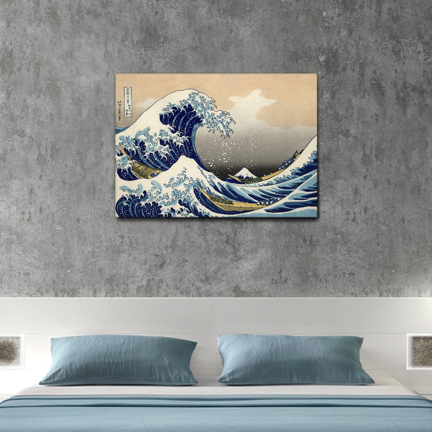Giallobus - Cuadro - Hokusai - La gran ola de Kanagawa - Lienzo con marco estándar - 100x70 - Listo para colgar - Cuadros modernos para el hogar