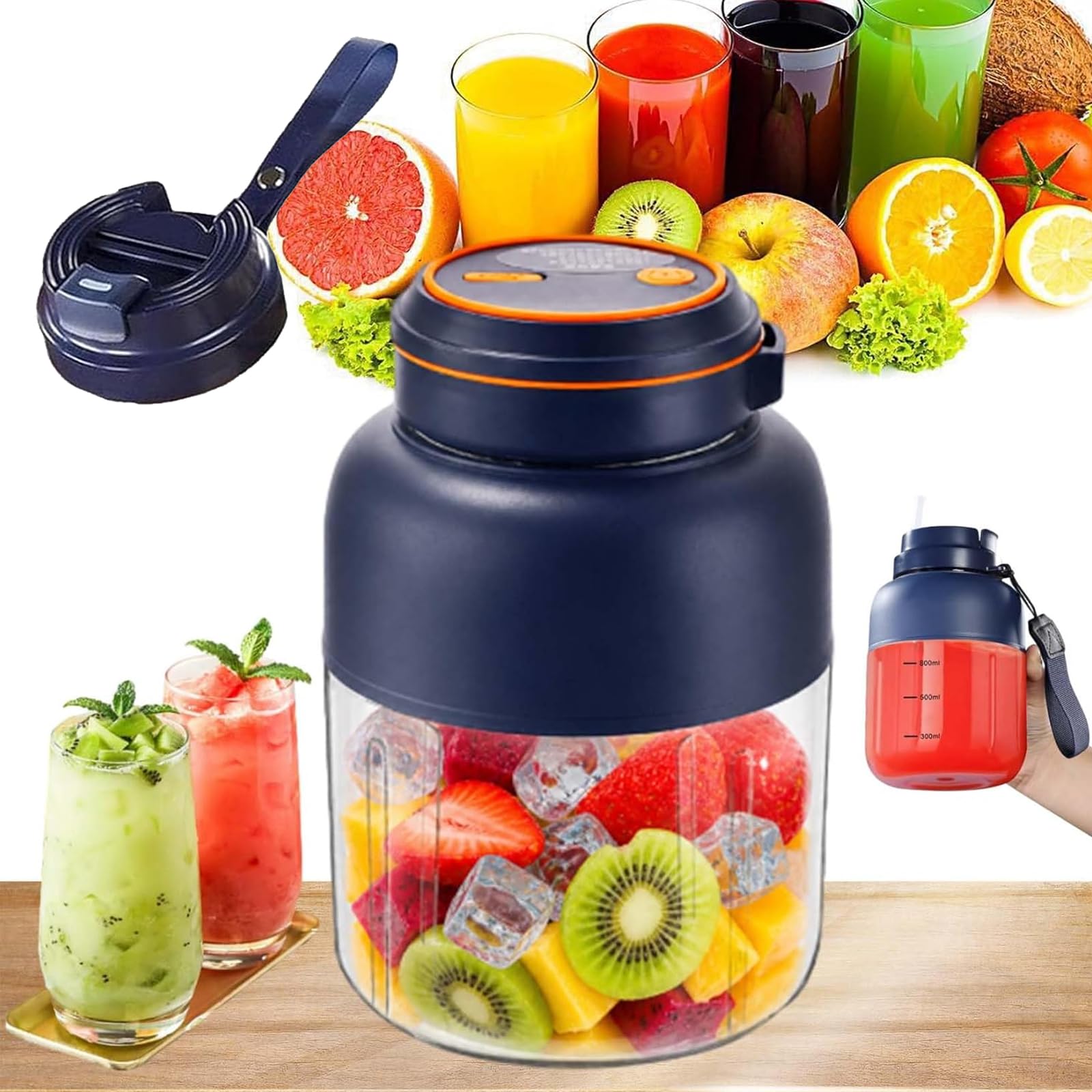 2026 NEW Portable Wireless Juicer Cup, 28/45 Oz Wireless Juicer Cup, High Capacity, 3-Speed Fresh Juice Portable Blender for Fruits, Vegetables, Smoothies (A-800ml(double Cap))