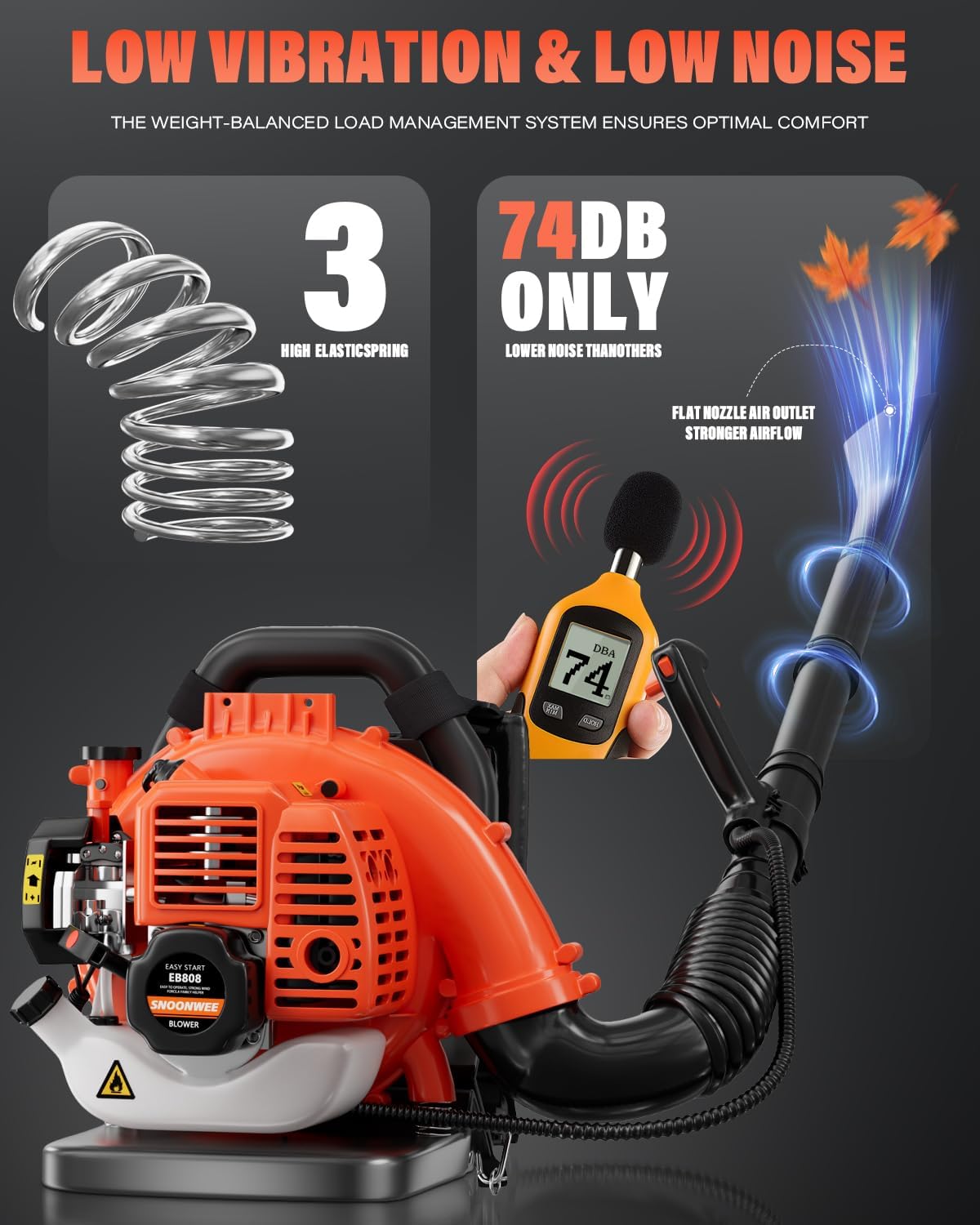 Gas Powered Backpack Leaf Blower - 52cc 2-Stroke Engine, 200 MPH 550 CFM Heavy Duty Lawn Care Tool for Debris & Snow - 17.2lb Ultralight Design - 40oz Fuel Tank (Orange)