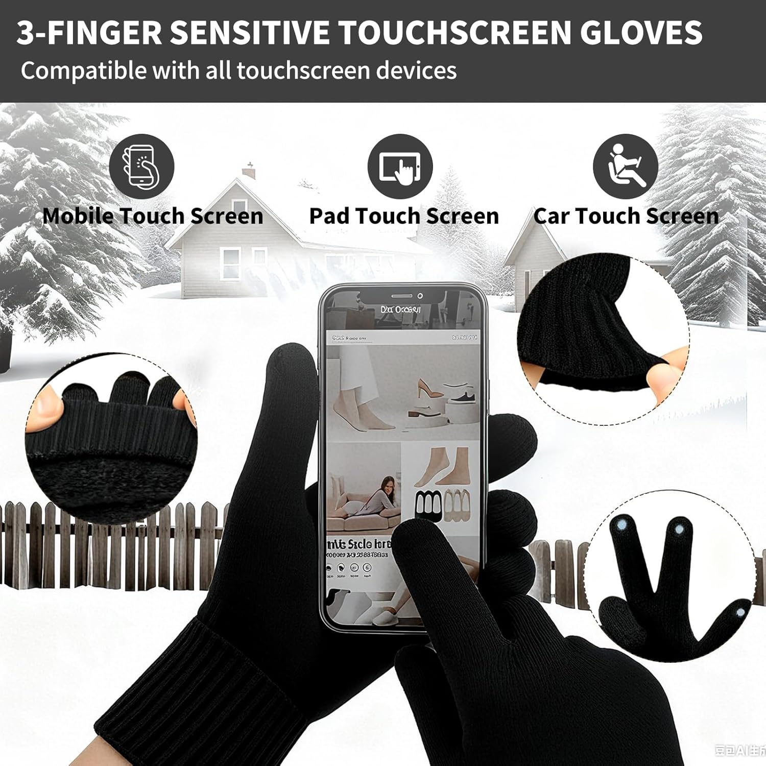 Mens Winter Beanie Hats Scarf for Men with Touchscreen Gloves, Warm Long Scaves Fleece Lined Hats Knit Gloves Set Gifts - Image 4