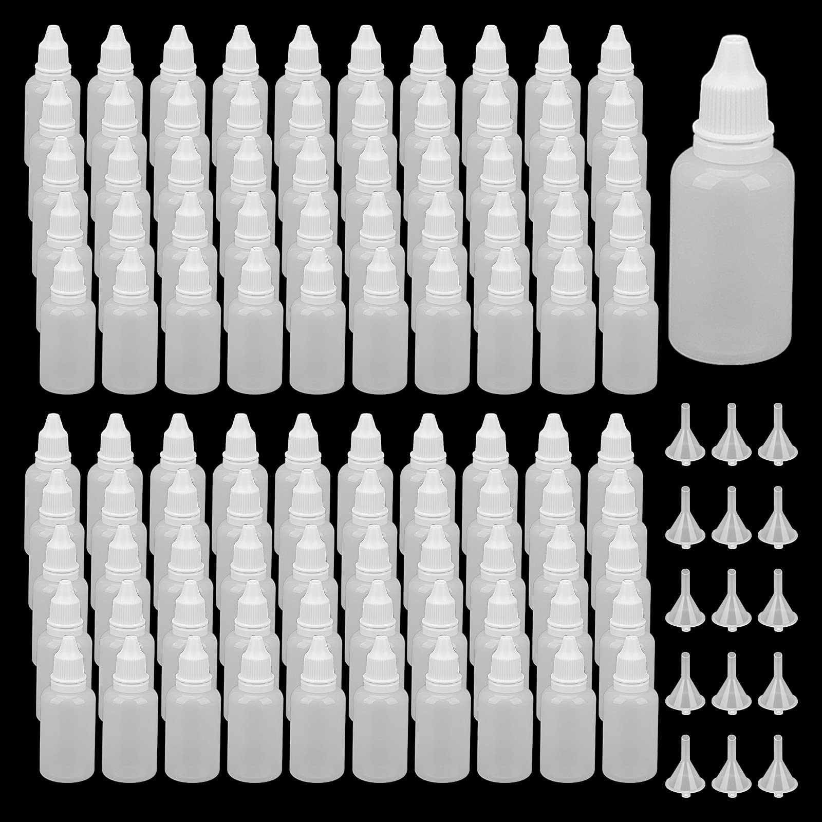 Japchet White 100 Pcs 30Ml Plastic Dropper Bottles, 1Oz Empty Eye Dropper Bottle With Cap And Funnel, Squeezable Bottle For Eye Drops, Essential Oils