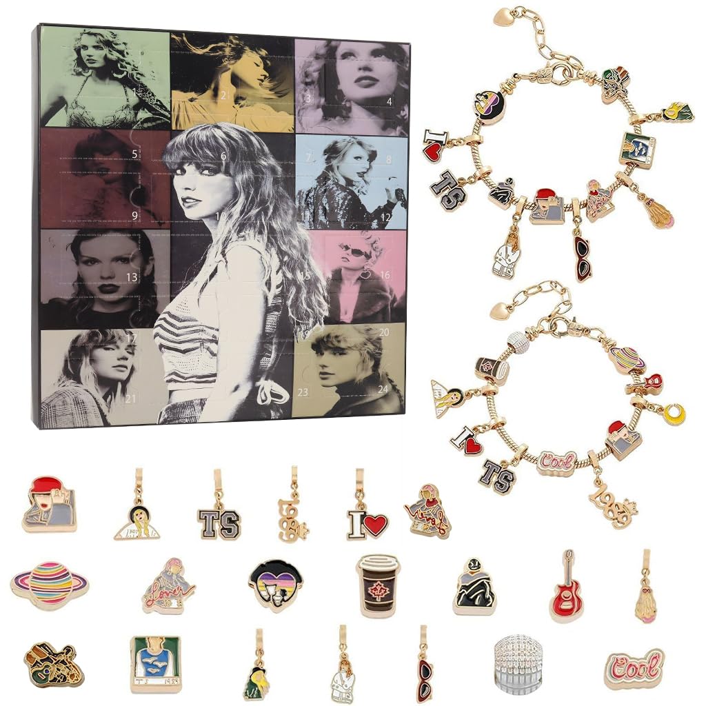 SANNIDHI® Taylor Swift Advent Calendar Charms for Jewelry Making Kit with 2 Friendship Bracelets, 22 Charms Bracelet Making Kit Christmas Christmas Countdown Calendar Gifts for Girls, Women-image-32