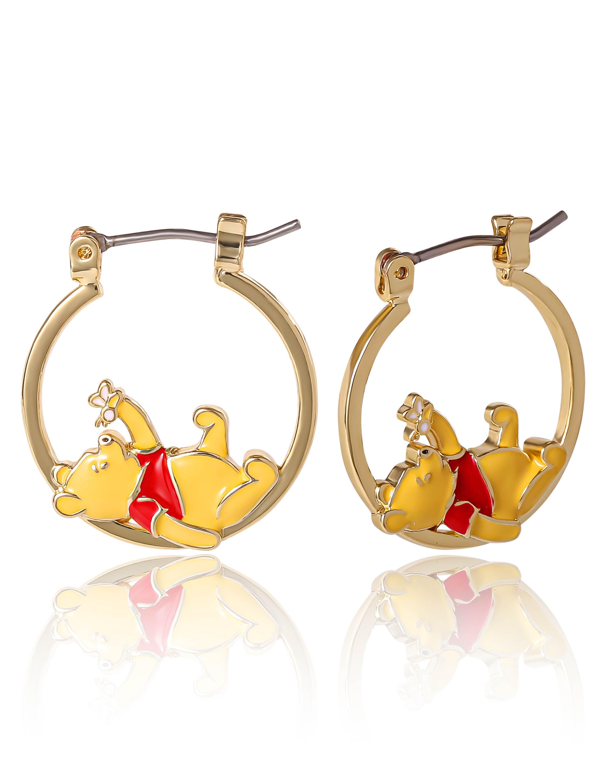 Disney Piglet and Winnie the Pooh Hoop Earrings for Women Official License, 18k Gold Flash-Plated, Mother's Day Gifts