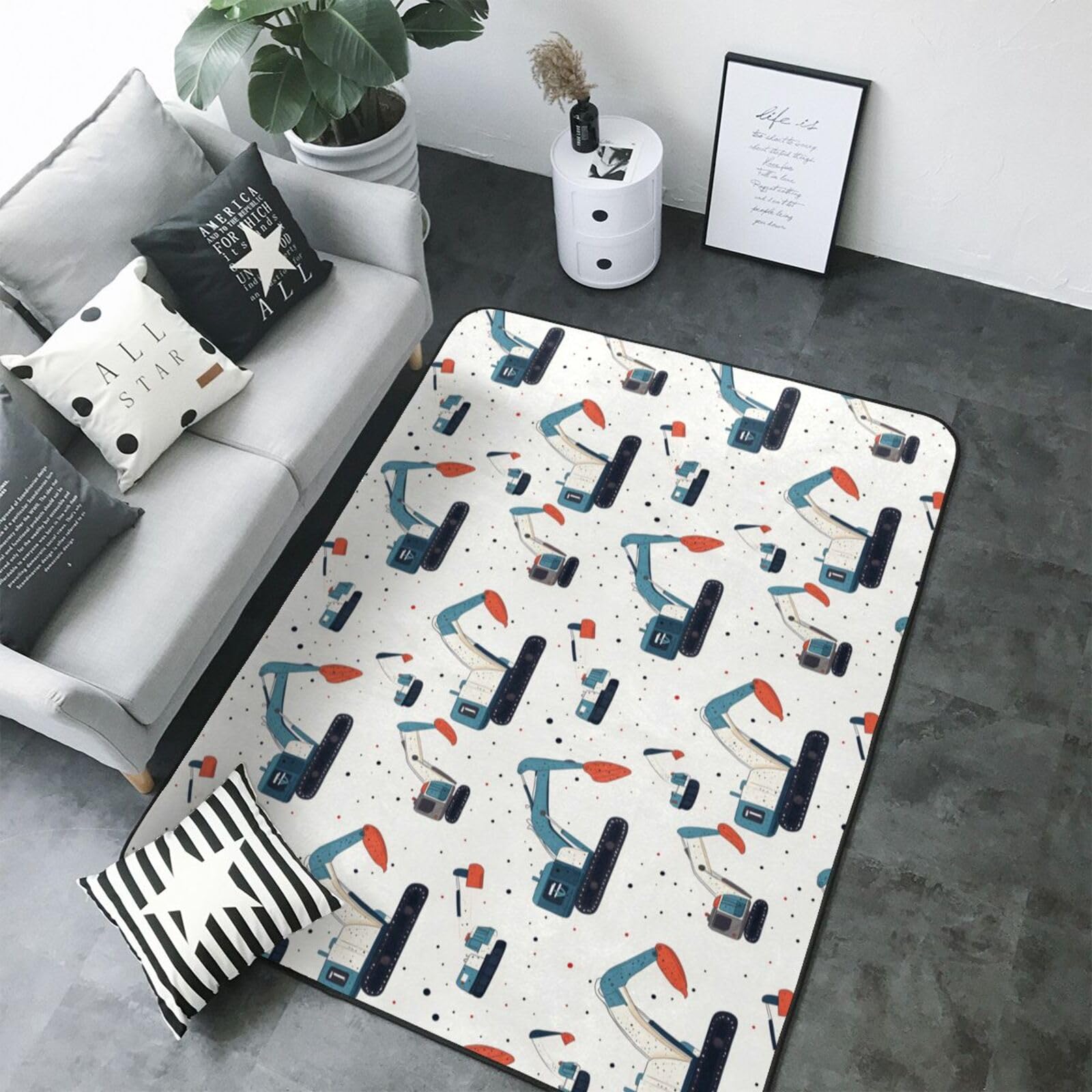 Tapis à imprimé excavatrice haut de gamme pour chambre d'enfant 203x147 cm