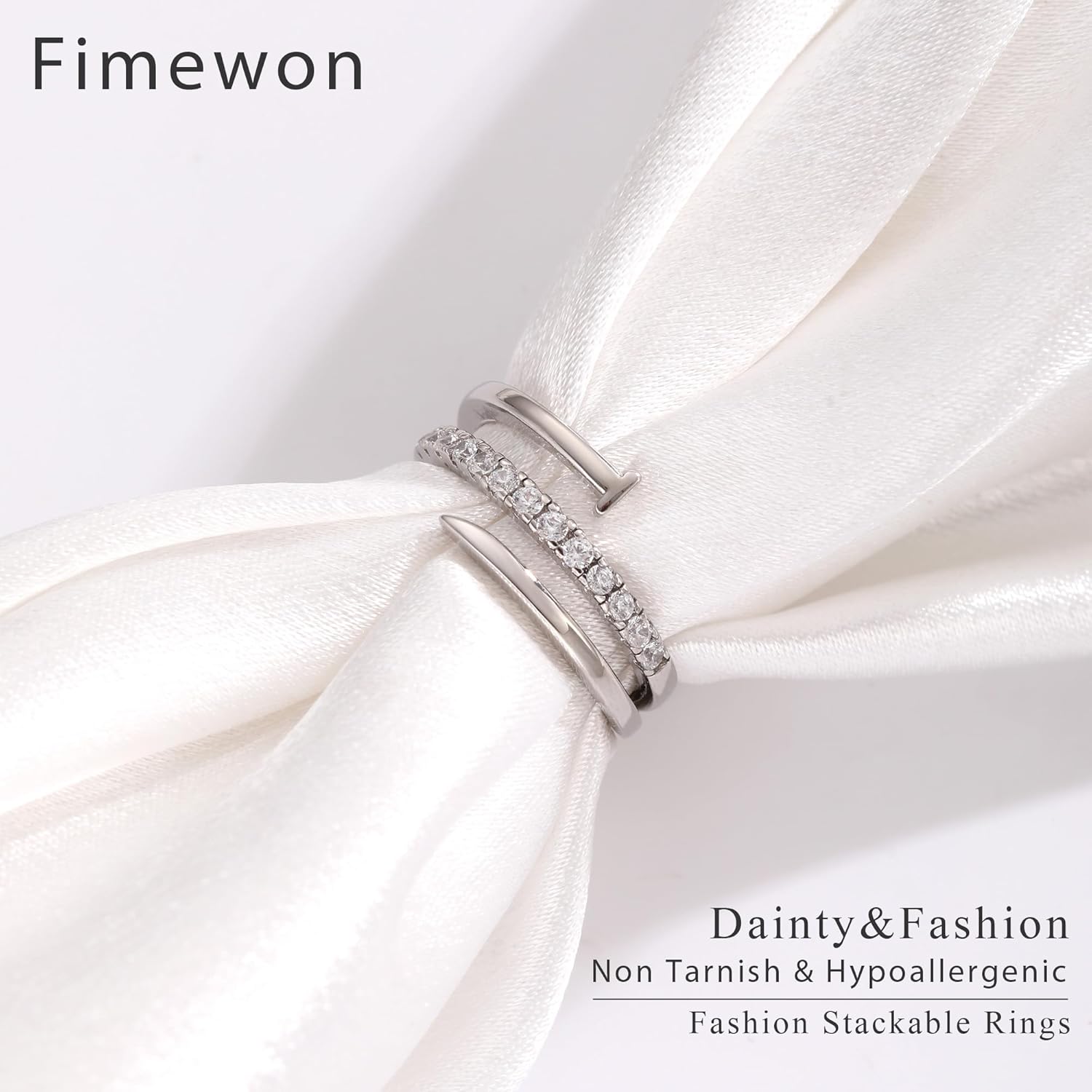 Fashion Stackable Rings for Women Silver Eternity Band Three Rows Rings Gifts for Her Mom Friend Size 5-10 - Image 5