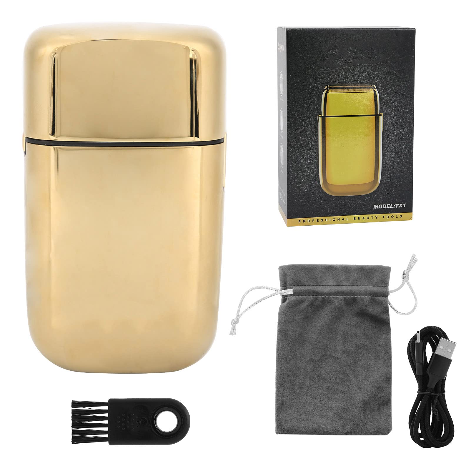 Herren Elektrorasierer Metall Doppelfolienrasierer Wasserdichter Elektrorasierer USB Wiederaufladbarer Kabelloser Elektrischer Rasierer Barttrimmer Golden
