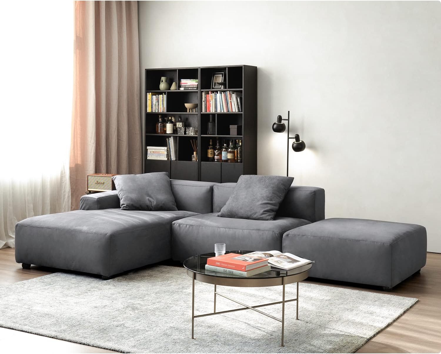 Acanva Luxury Modern Modular L-Shape Sectional Sofa Set, 3 Seat Upholstered Couch with Chaise Lounge for Living Room Bedroom Apartment,Gray