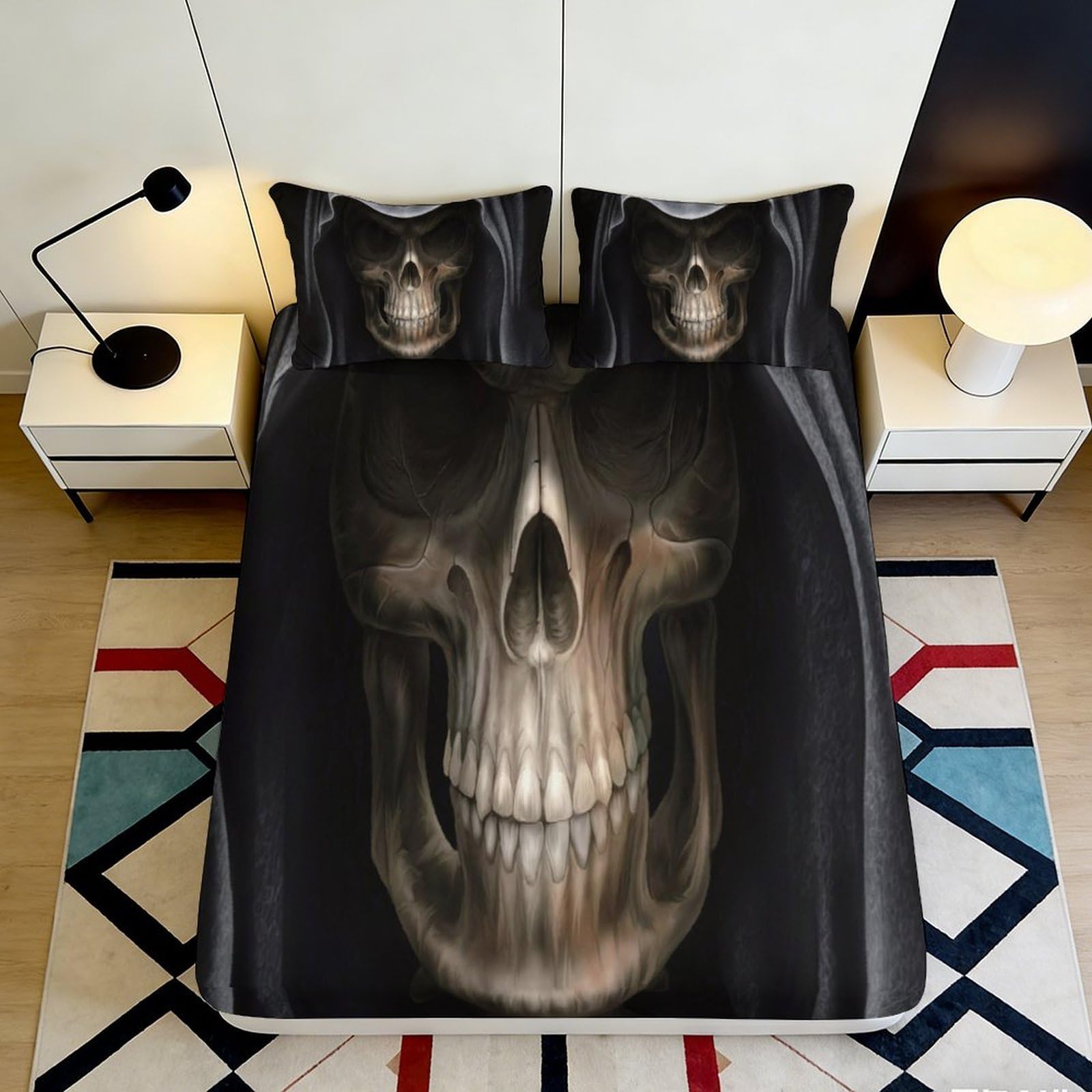 Tjiqhvmrn Style-3 3D Printed Skull Pattern Fitted Sheet Microfiber Deep Pocket Bedroom Bedding Skull Mattress Fitted Cover Non-Slip Full Wrap Washable For Adults Teens 90X200x25cm