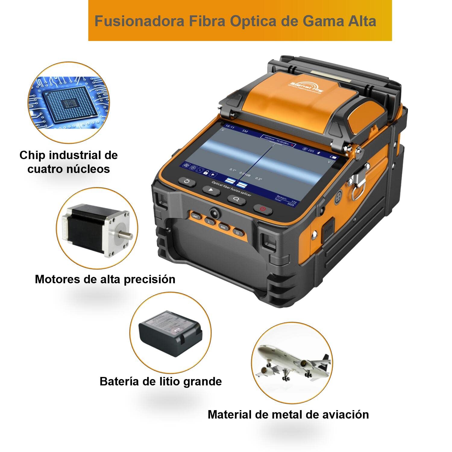 Fusionadora Fibra Optica AI-9 Fusion Splicer Rápido 5 segundos Empalme 15 segundos Calentamiento con vídeos tutoriales, Fusionadora de fibra optica para FTTH y proyectos de empalme de cables