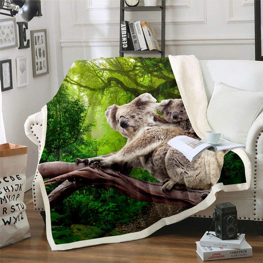 Couverture Sherpa 3D Koala maman plaid canapé imprimé animal tissu polaire