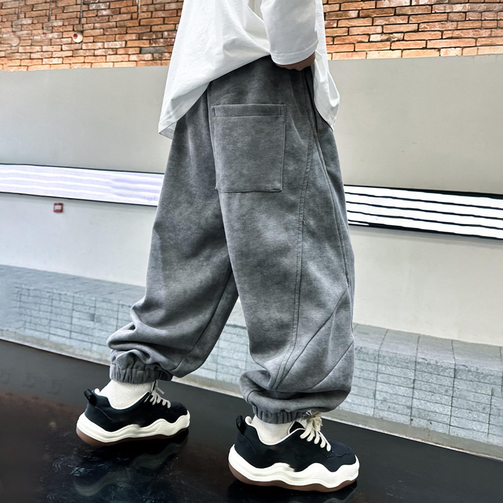 Generico Pantaloni Tuta Bambino 4-15 Anni Larghi Invernali Caldi Pile Pantaloni Felpati Cargo Ragazzo Sportivi Stretch con Tasche Pantalone Joggers Baggy Casual con Elastico in Vita Comodo Scuola