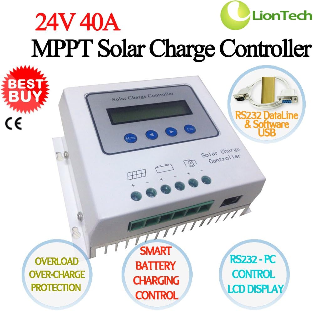 NEW 24V 20A/30A/40A MPPT Solar Panel Charge Controller Regulator Charger, Safe With LCD Display & RS232 PC Smart Control , CE (Current 40A)