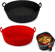 Reusable Silicone Air Fryer Liner 8 Inch (Round) | 230°C Heat Resistant | Non-Stick Oil Proof Basket Mat with Handles | Ea...