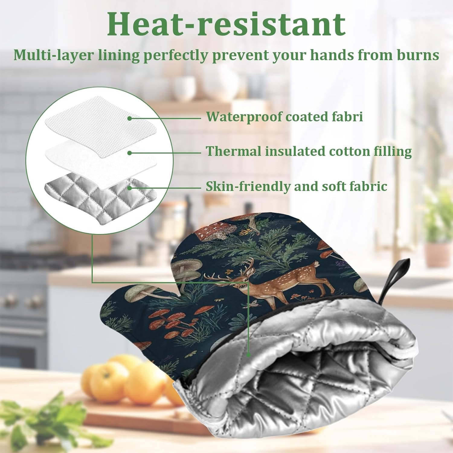 Wild Animal Mushroom Forest Oven Mitts and Pot Holders Set 4 Pcs Extra Long Heat Resistant Gloves Potholder for Baking, BBQ, Grilling