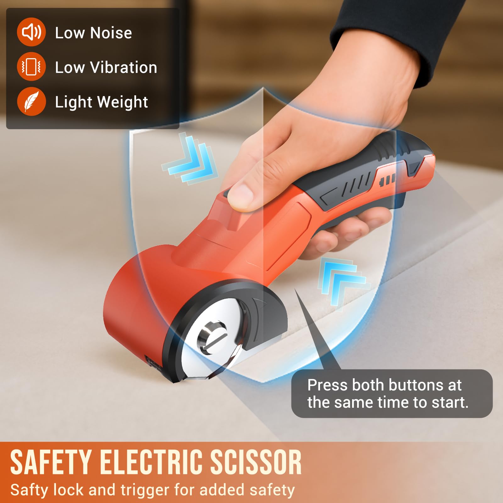 Ciseaux Électriques Sans Fil Ciseaux Couture Tissu Electrique avec Lumière LED ＆ Verrouillage de Sécurité, Coupe-Carton électrique avec Boîte de Rangement pour Tissu Papier Carton Cuir Tapis