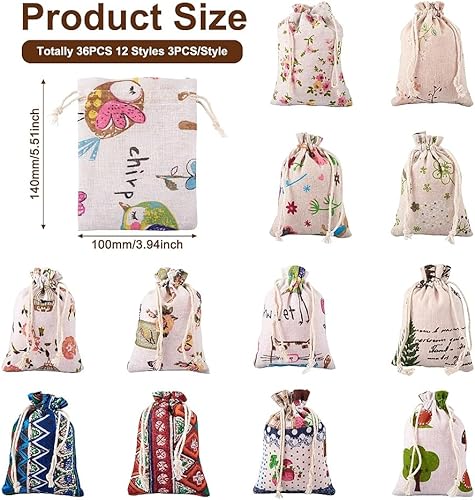 Miniatura 7 de KISSITTY 36 bolsas con cordón, bolsas de embalaje de regalo, diseño de flores, bolsas de almacenamiento de tela impresas de 5.5 x 3.9 pulgadas para