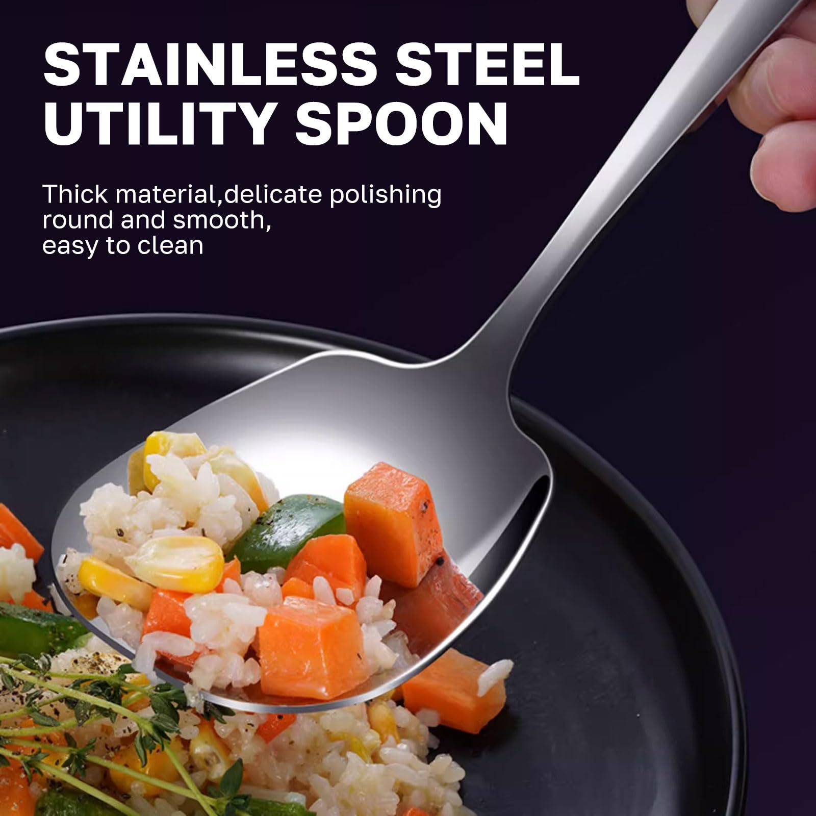 Cucchiaio Da Portata Grande In Acciaio Inox 25,5 Cm - Ergonomico Per Buffet, Riso E Insalata - Posata Robusta Per Banchetti