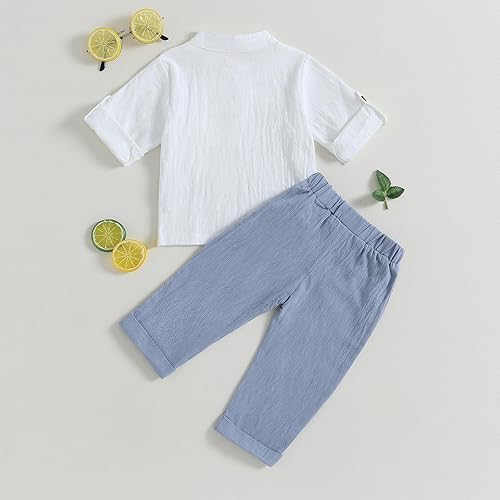 Vista 3 de Karuedoo Prendas de vestir para bebé niño de algodón y lino, camisas Henley con botones de manga larga, pantalones casuales conjunto