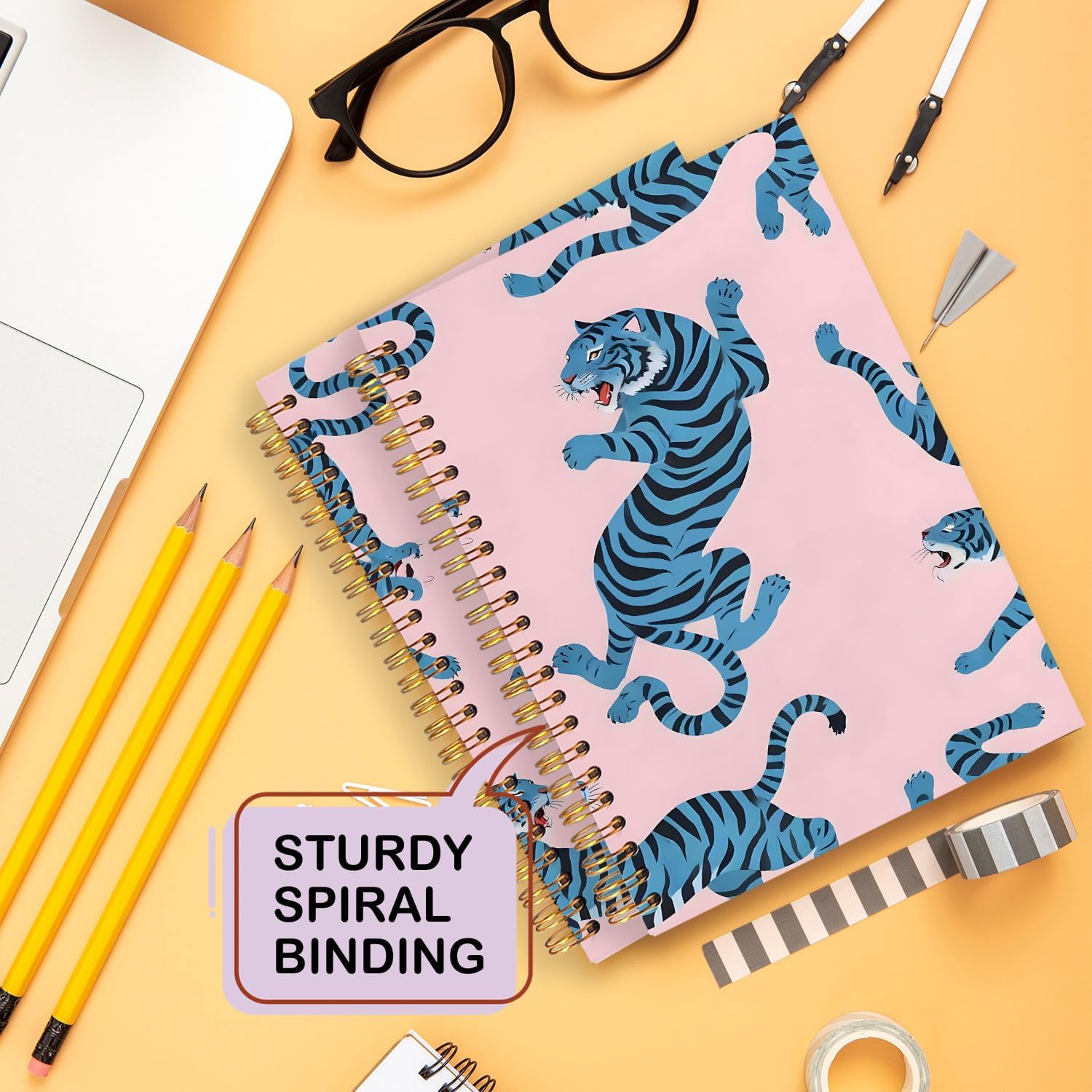 Preppy Coquette Blue Tiger Spiral Notebooks, Blue Tigers Journaling Notebook, Aesthetic Journals for Writing, Trendy Girly Notebooks for Note Taking, Preppy Gifts for Women, 5.5x8.3 Inch - Image 5