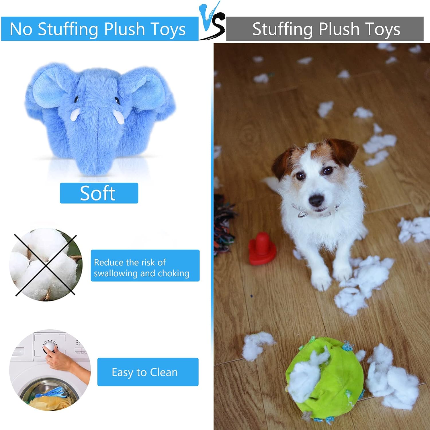 SHOKUTO Interactive Dog Toy - No Stuffing Elephant Squeaky Chew Toy for Boredom Teeth Cleaning for Puppy Small, Medium, Large Dogs - Image 5