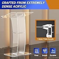 Vista 9 de Atril acrílico transparente, púlpito de conferencia de flexión de presentación portátil, atril de pie de plexiglás acrílico transparente, adecuado