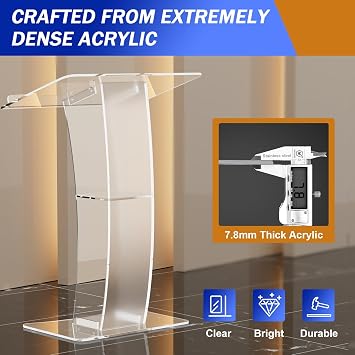 Acrylic Podium Stand, Pulpits for Churches, 3.44ft Lecterns & Podiums with Storage Shelf for Classroom, Weddings, Professional Presentation Podiums, Wide Base Clear Podium Stand