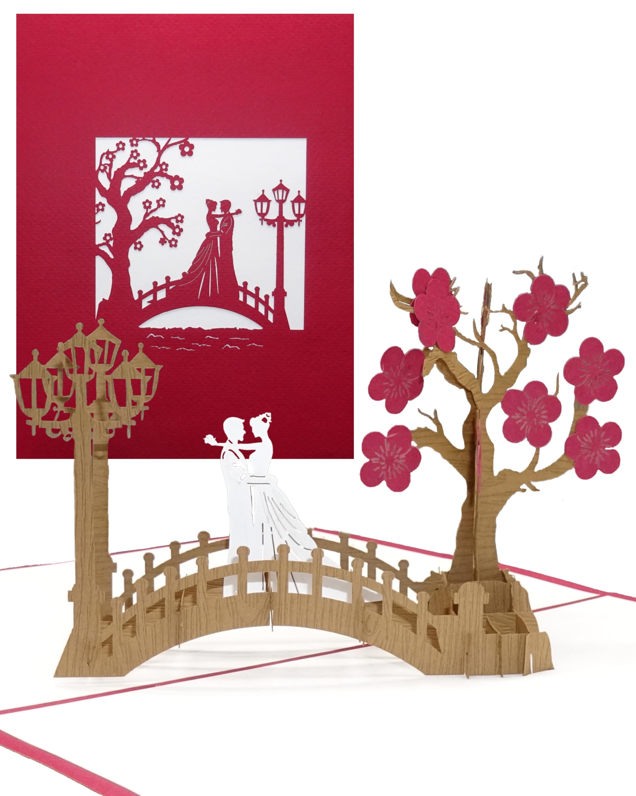 10 x Pop Up Karte Hochzeit - Set zu 10 Stück Bridge of Love 3D Einladungskarten Hochzeitskarten Hochzeitseinladungen mit Umschlag
