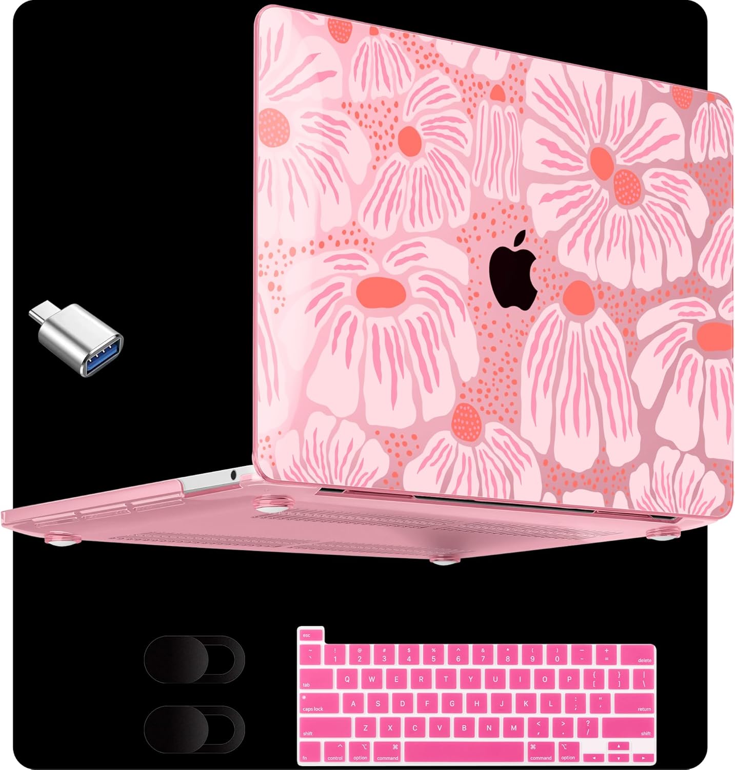 MEEgoodo for M2 MacBook Pro 13 inch Case 2022 2021 2020,Crystal Cover Fit Model A2338 M2/M1 A2251 A2289,Clear Case for 13.3-inch Laptop,Hard Shell for MacBook Pro M2, Pink Style Floral