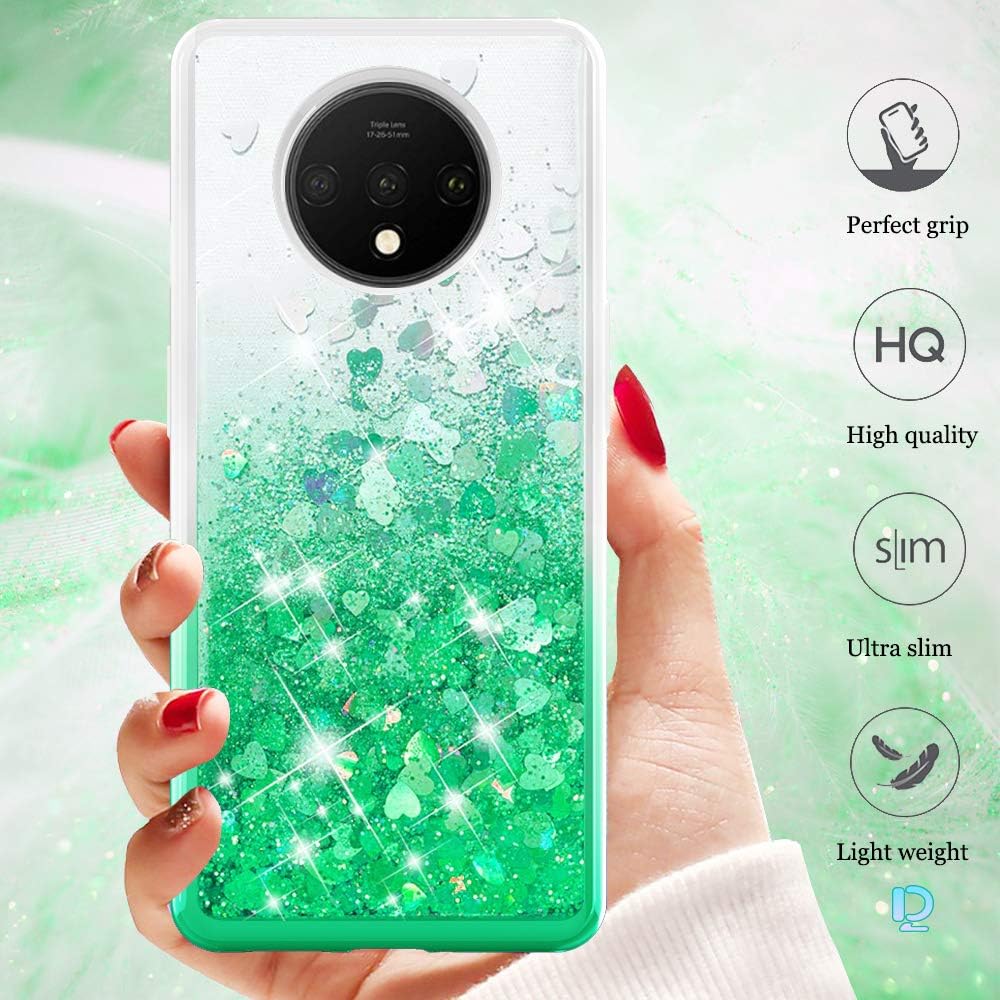 Dzxouui for OnePlus 7T Case,One Plus 7T / 1+7T Case,TPU Protective Cover for Girls and Women Flow Glitter Bling Sparkle Cute Phone Case for OnePlus 7T / 1+7T(Gradient Green)