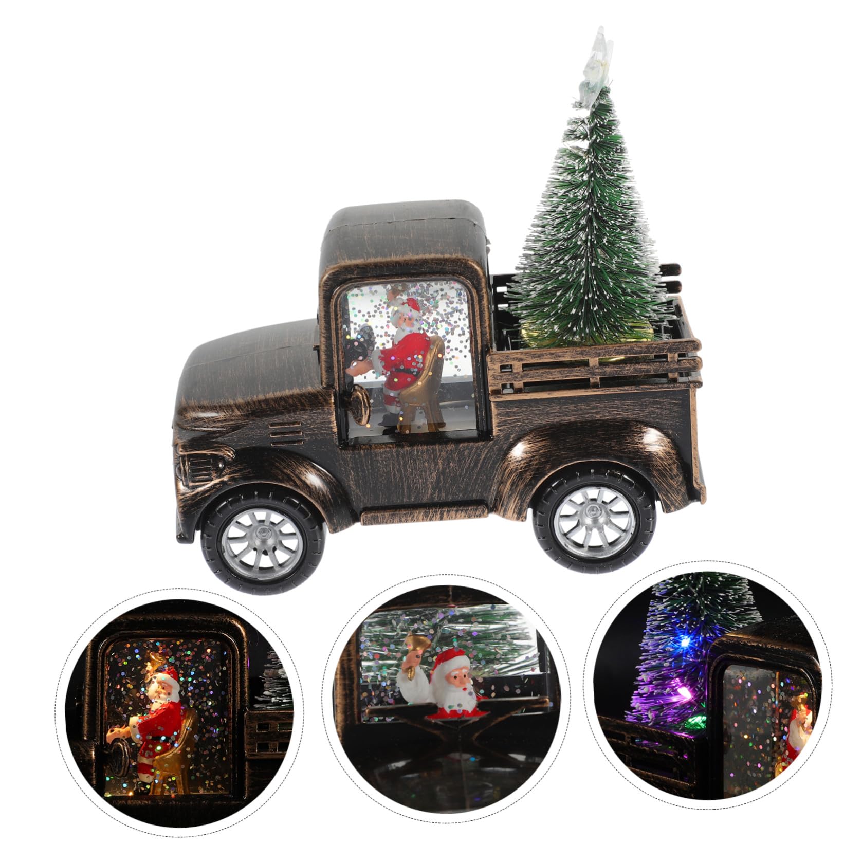 SHINEOFI Decorazione Natalizia Figurina Santa Claus Trattore e Luci a Batteria in Plastica e Resina per Esposizione da Tavolo per Natale e Scaffali