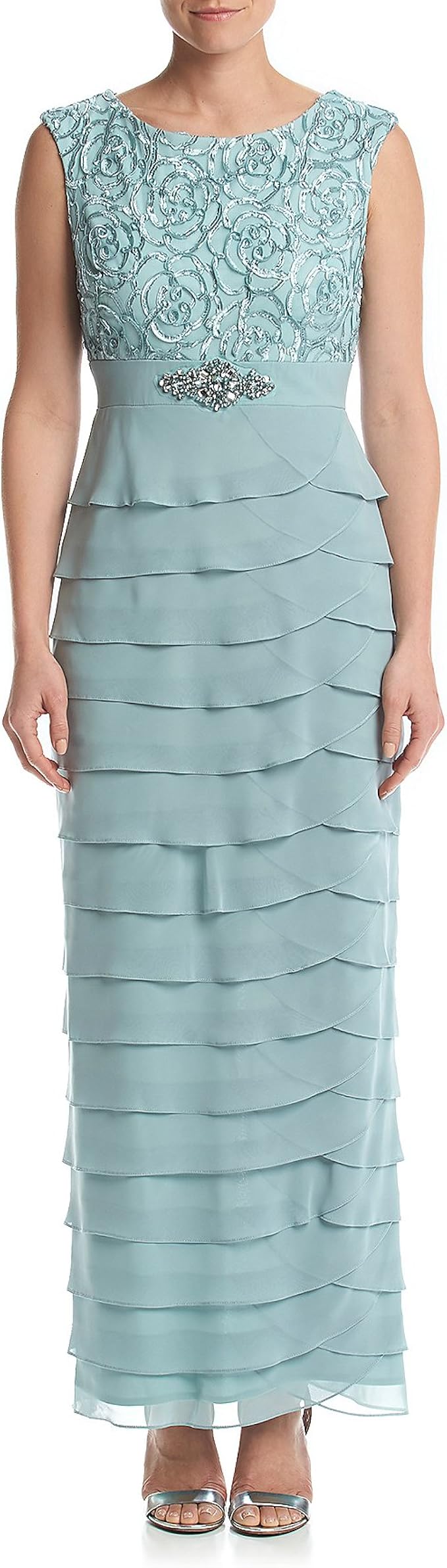 Amazon Com Jessica Howard Women S Artichoke Skirt Long Dress Sage 8 Clothing