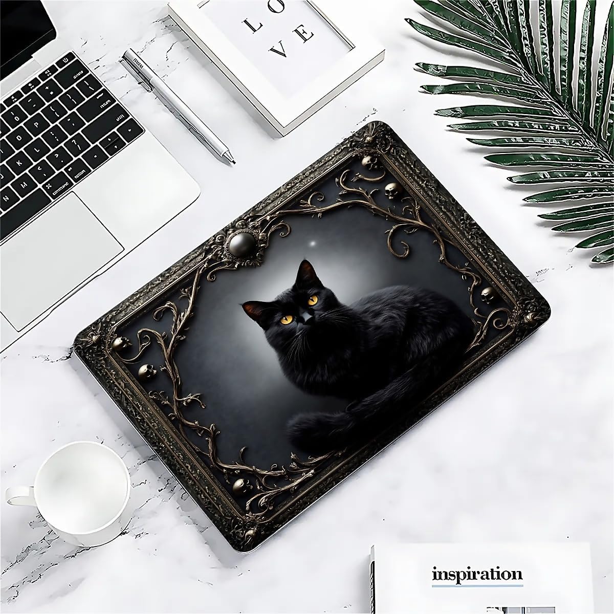 for MacBook Pro 16 Inch Release 2019 Model A2141 Black Computer Case,Novelty Premium Pattern Hardshell Laptop Case Gothic Black Cat Mystical Elegant Feline