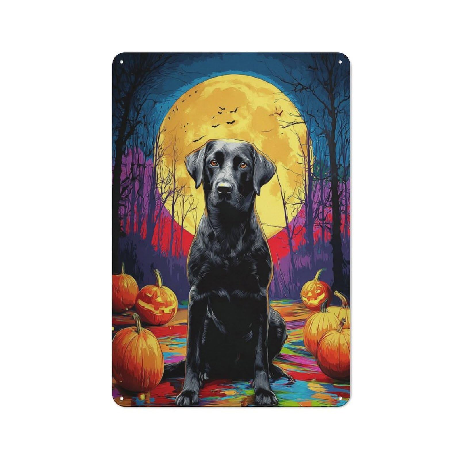 Junmoney Halloween Black Dog With Pumpkins Tin Sign 30X20cm With For Living Room Wall, Rustic Decor, For Living Room Decor Lovers