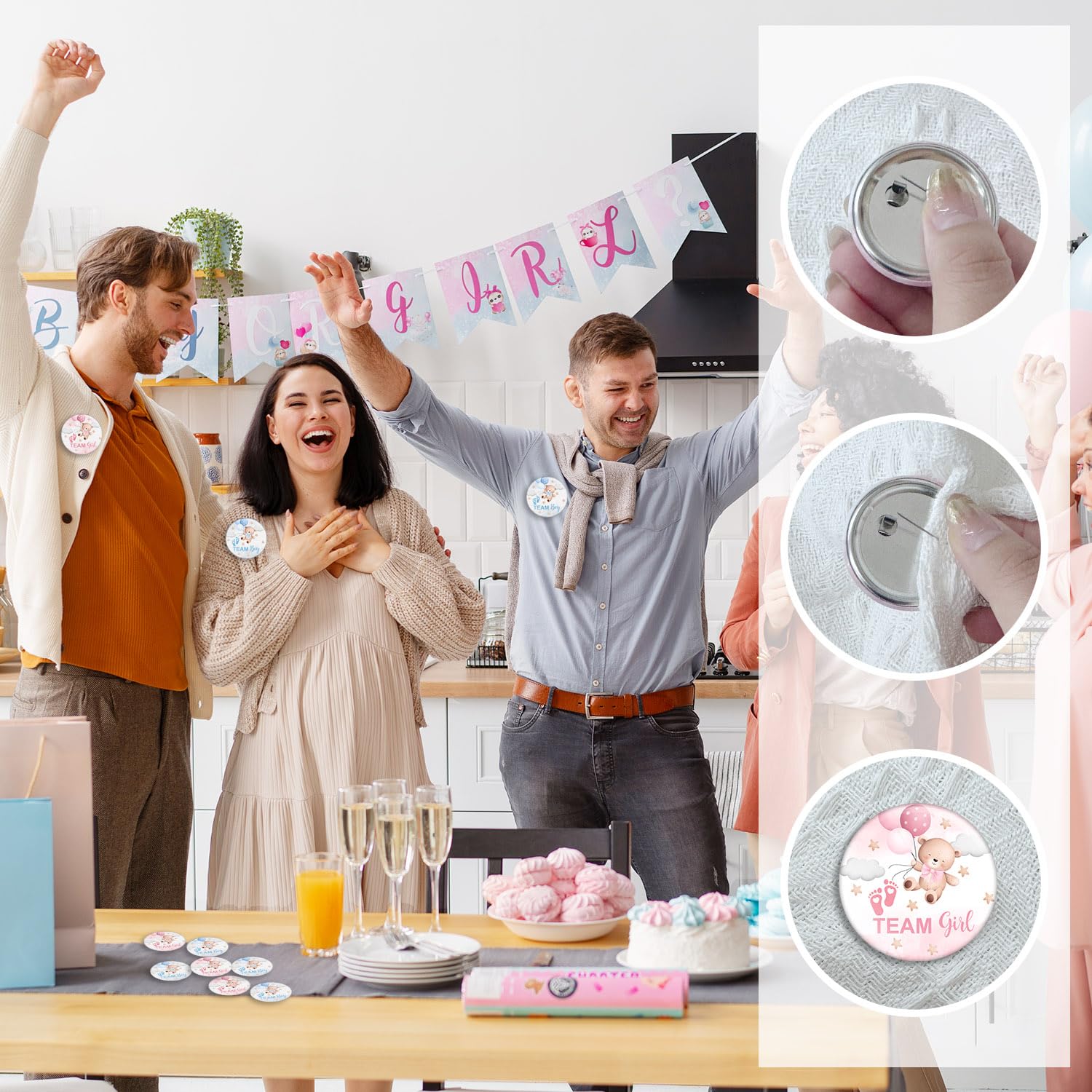 Przyciski ujawniające płeć na baby shower, przypinki drużynowe do ujawnienia płci, przypinki do gier dla gości, przypinki na imprezę dla dzieci, przypinki do gier imprezowych, 30 szt. 30 szt. 3,5 cala