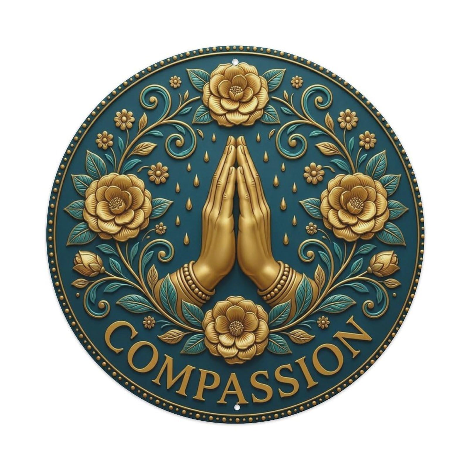 Vintage Namaste Praying Hands Compassion Flower Zen Yoga Metal Tin Sign