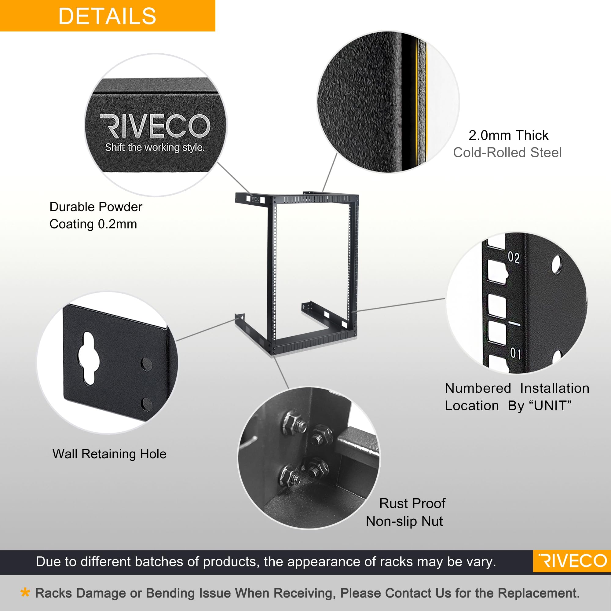 RIVECO 4U 19& Wall Mount Network Rack - 17.7" Deep 2 Post Open Frame