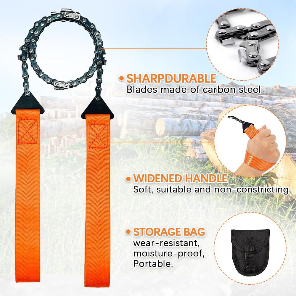 Motosierra de bolsillo de 101.6 cm, cadena de sierra plegable rápida para madera y corte de árboles, cuerda de supervivencia para camping, mochilero, senderismo, caza
