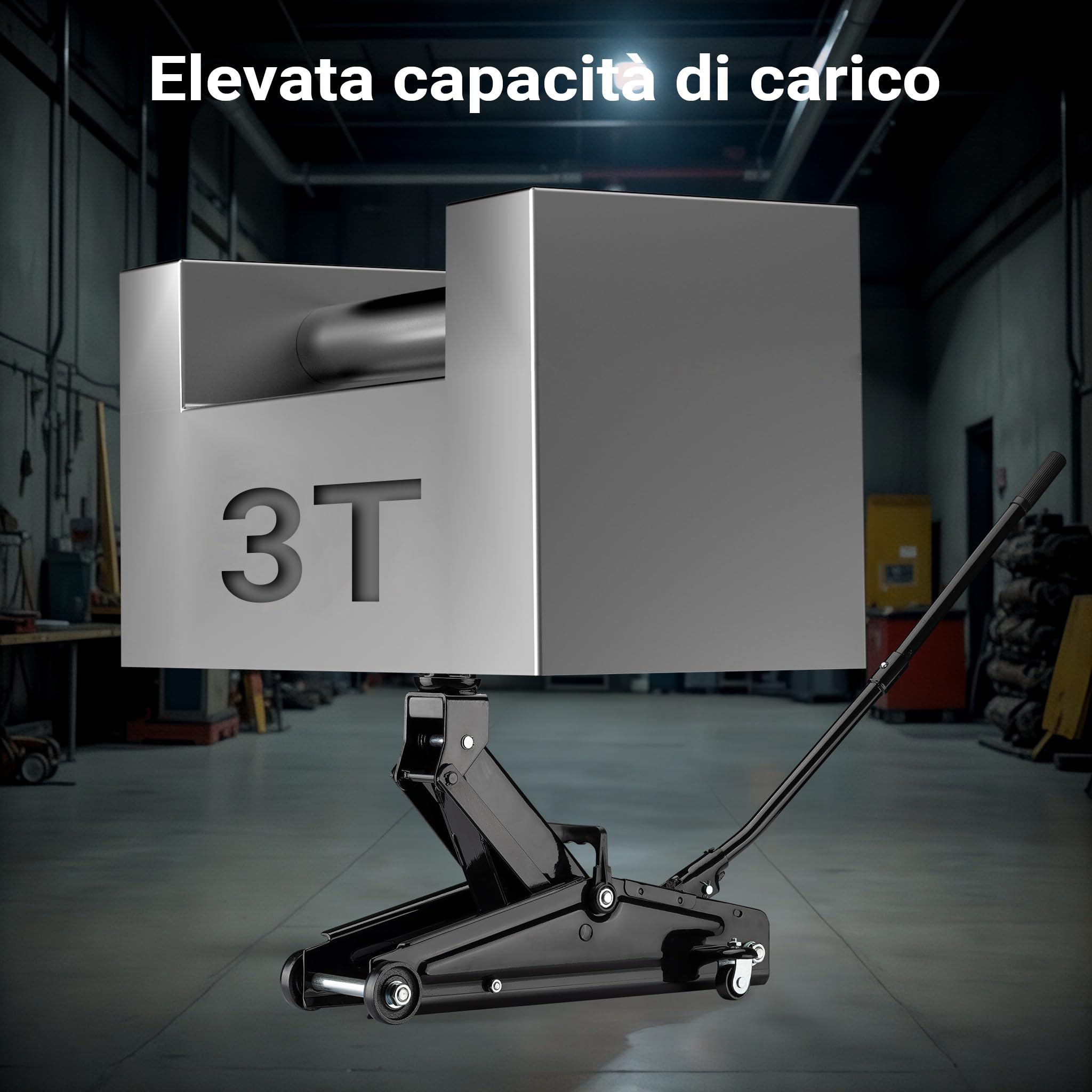 Wiltec Sollevatore auto max 3t, cric idraulico con altezza di sollevamento di 13,5-40 cm, carrello sollevatore per auto, SUV, roulotte, cric idraulico a carrello