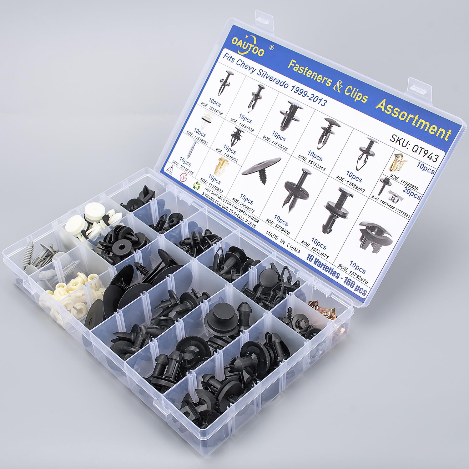 OAUTOO 160pcs for Chevy Silverado 1999-2013 Body Interior and Exterior Retainer Fastener Clip Assortment Bumper Cover Fender Liner Bolt Nut Air Deflector Retainer Kit